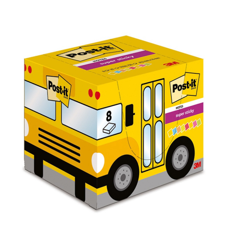 Karteczki samoprzylepne Post-it, Autobus szkolny, 63,5x76mm, 8x90 kart., mix kolorów