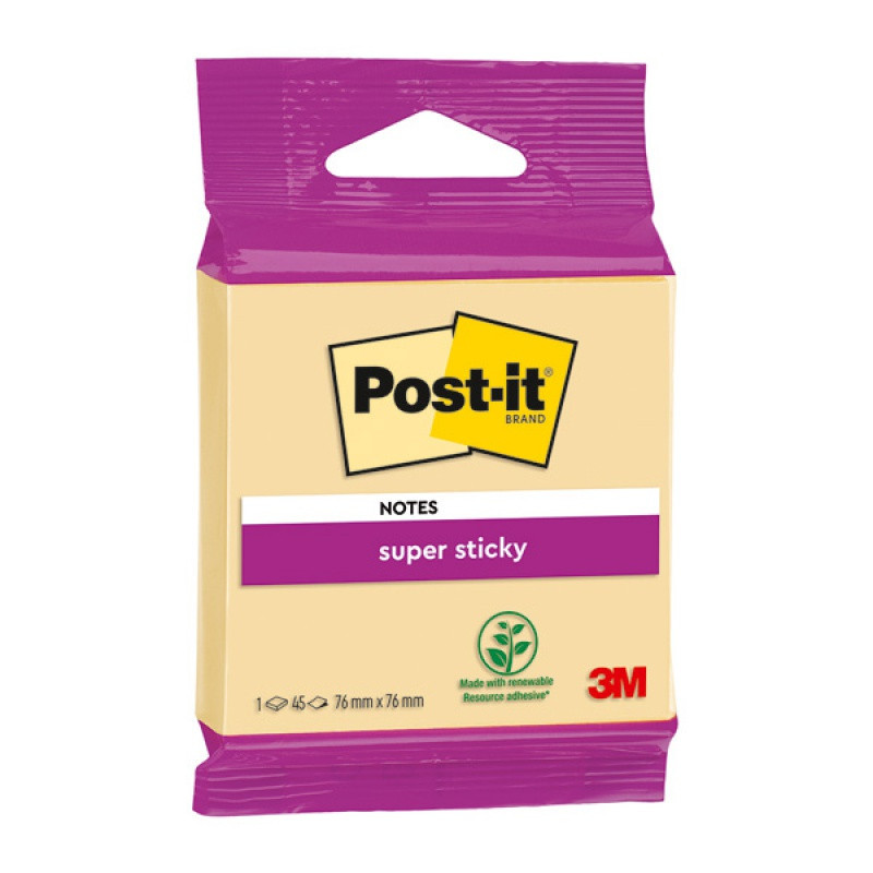 Karteczki samoprzylepne Post-it Super Sticky, 76x76mm, 45 kart., żółte