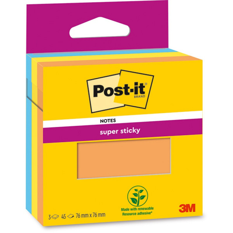 Karteczki samoprzylepne Post-it Super Sticky, 76x76mm, 3x45 kart., pomarańczowe