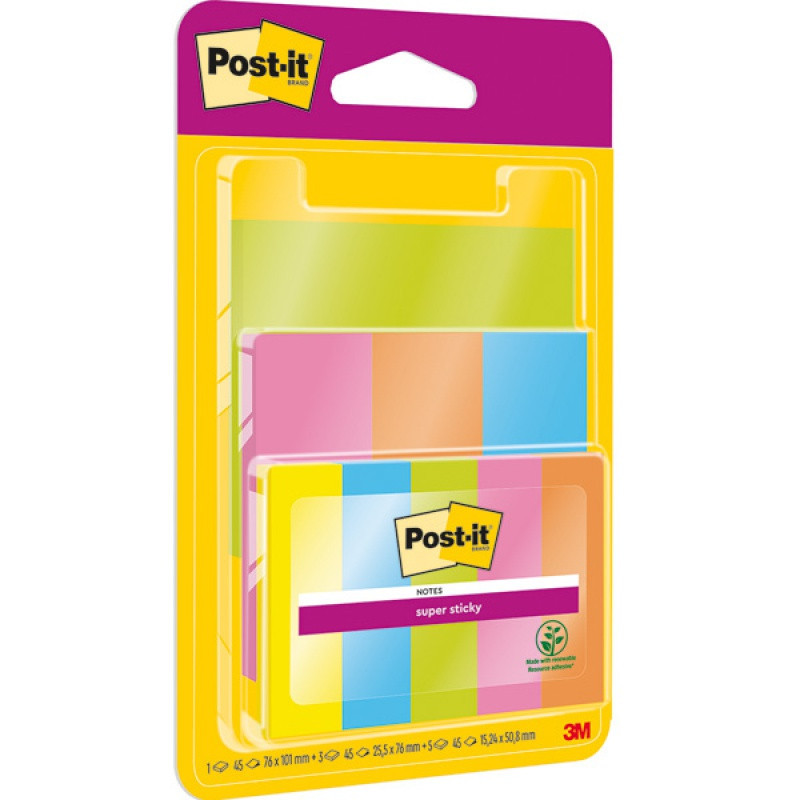 Karteczki samoprzylepne Post-it Super Sticky, 9x45 kart., mix kolorów
