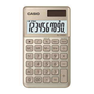 Kalkulator kieszonkowy CASIO SL-1000SC-GD-B, 10-cyfrowy, 71x120mm, kartonik, złoty