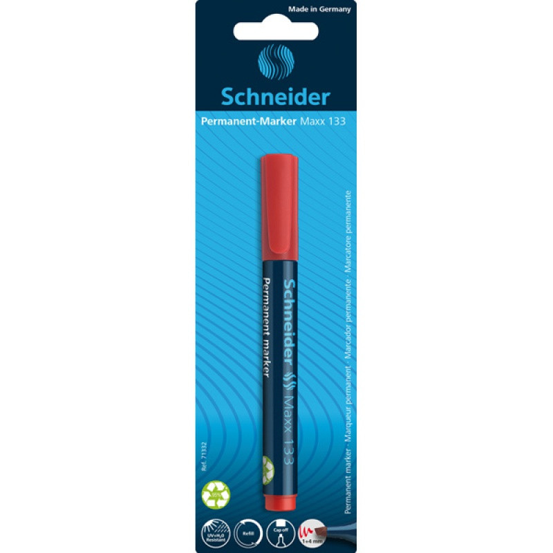 Marker permanentny SCHNEIDER Maxx 133, ścięty, 1-4mm, blister, czerwony
