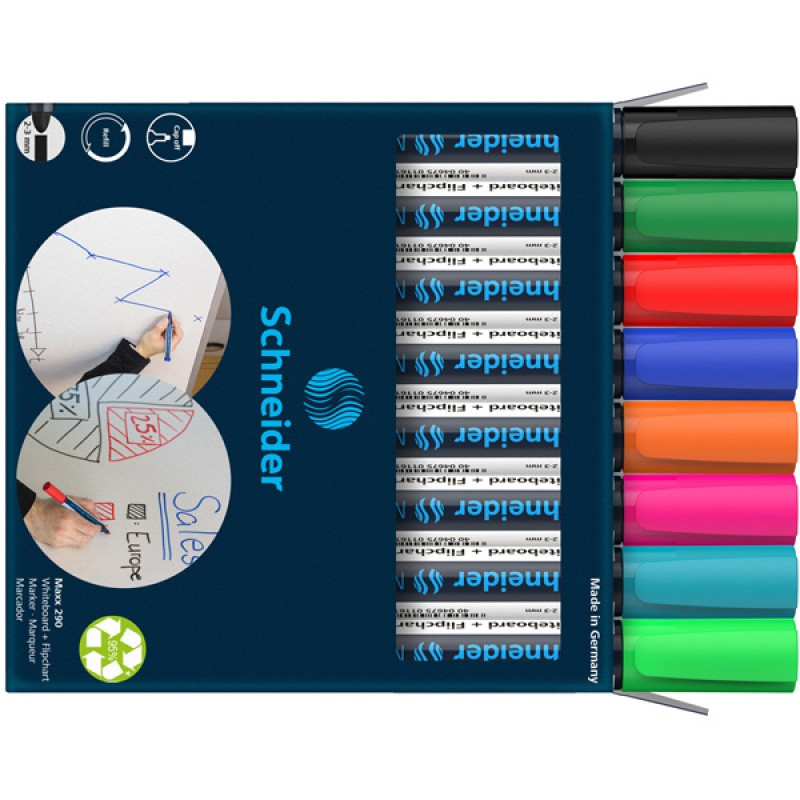 Marker do tablic SCHNEIDER Maxx 290, okrągły, 2-3mm, 8 szt. w etui, mix kolorów
