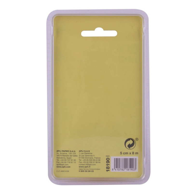 Bloczek samoprzylepny APLI, w rolce, 50mmx8m, blister, pastelowy żółty