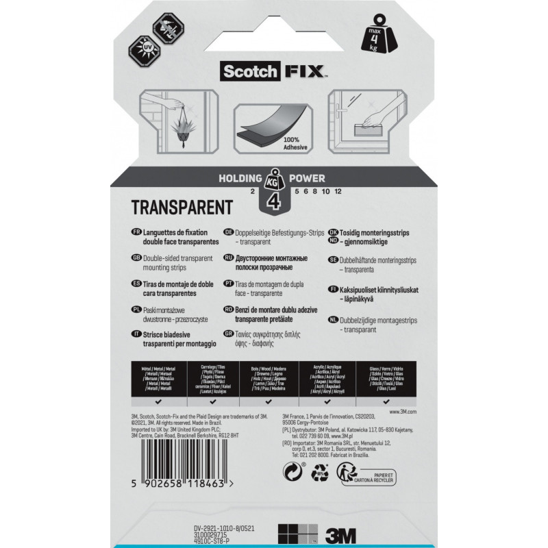 Paski montażowe SCOTCH®, dwustronne, 8 pasków, transparentne