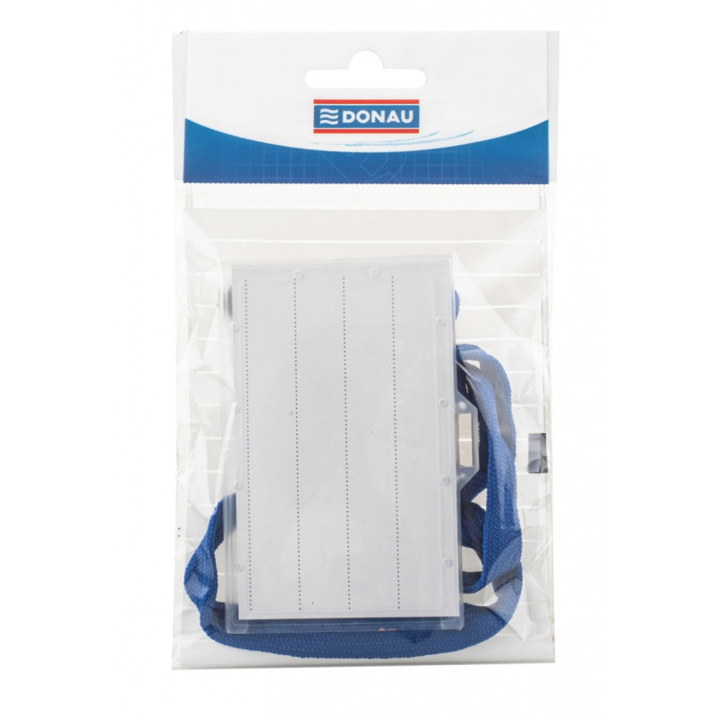 Identyfikator DONAU, z taśmą, twardy, zawieszka, niebieski