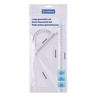 Zestaw geometryczny DONAU, duży, z linijką 30cm, zawieszka, transparentny