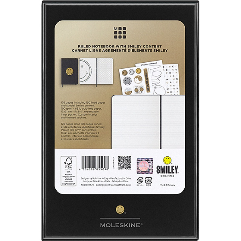 Notatnik MOLESKINE L (13x21 cm), Smiley, w linie, twarda oprawa, 176 stron, pudełko