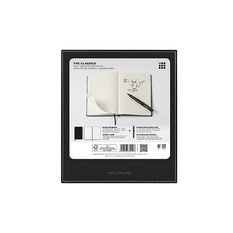 Zestaw KAWECO X MOLESKINE, pióro kulkowe + notes L (13x21cm), w linie, czarny