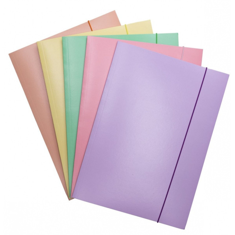 Teczka z gumką OFFICE PRODUCTS Pastel, karton/lakier, A4, 300gsm, 3-skrz., mix kolorów