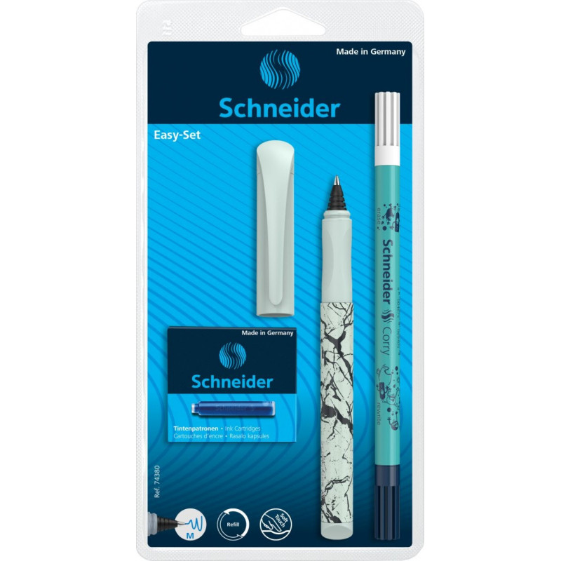 Pióro kulkowe SCHNEIDER Easy Set, wymazywacz, 6 nabojów, blister, mix kolorów