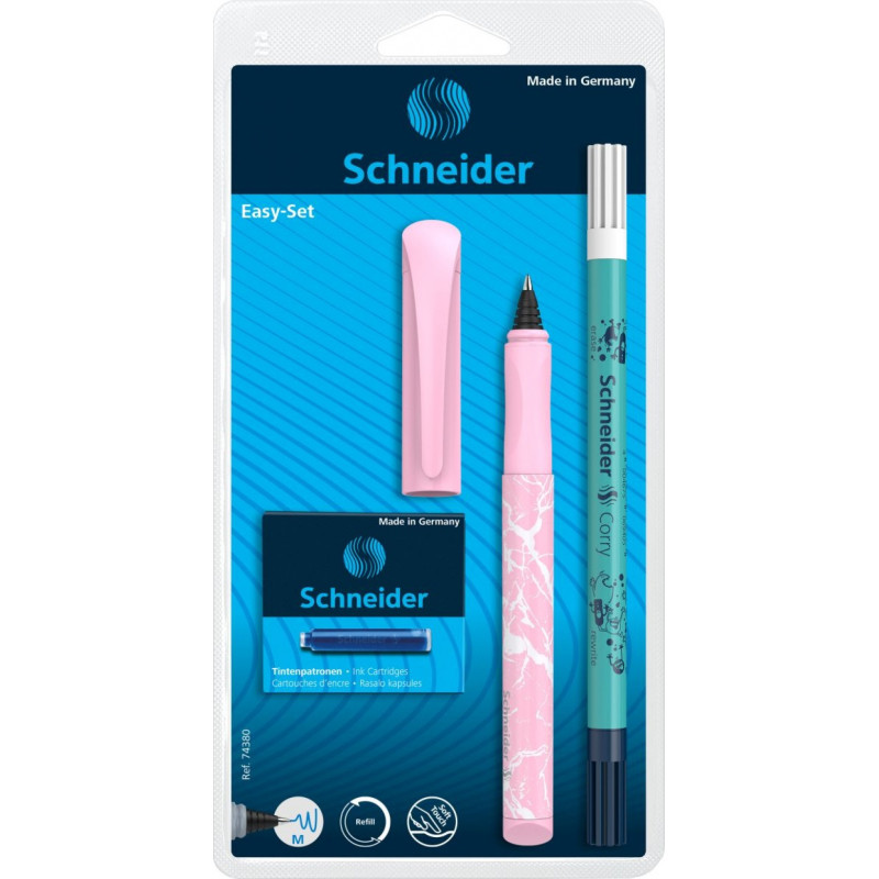 Pióro kulkowe SCHNEIDER Easy Set, wymazywacz, 6 nabojów, blister, mix kolorów