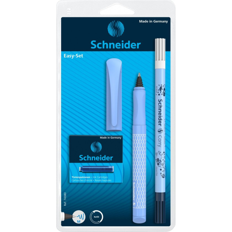 Pióro kulkowe SCHNEIDER Easy Set, wymazywacz, 6 nabojów, blister, mix kolorów