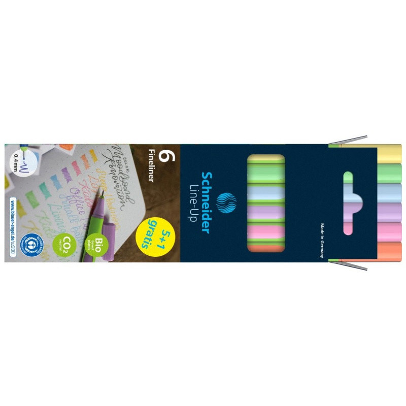 Cienkopis SCHNEIDER LINE-UP PASTEL, 0,4mm, 6 szt, pudełko z zawieszką, mix kolorów