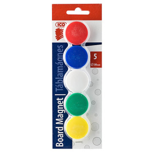 Magnesy do tablic ICO, okrągłe, 30mm, 5szt., blister, mix kolorów