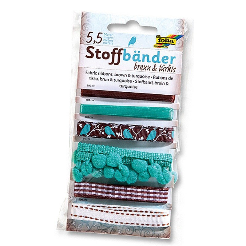 Wstążki materiałowe, brązowe i turkusowe, 6szt.