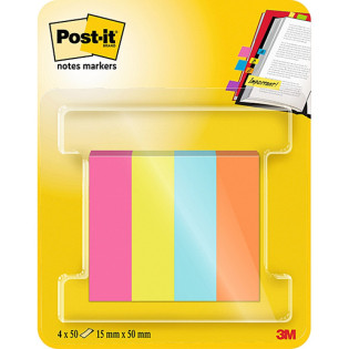 Znaczniki POST-IT® (670-4POP-EU), papier, 12,7x44,4mm, 4x50 kart., mix kolorów neon