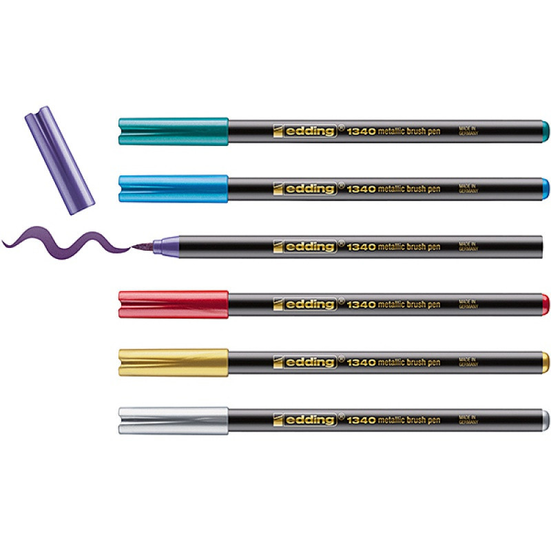 Pisak z końcówką pędzelkową e-1340 EDDING, 6 szt., mix kolorów metalicznych