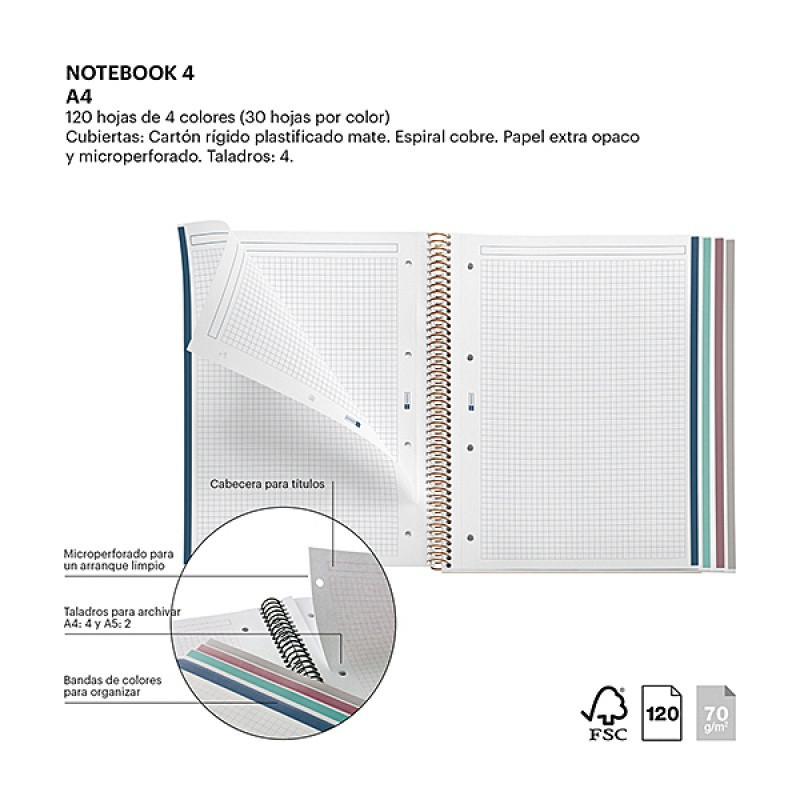 Kołozeszyt MIQUELRIUS NB-4, A4 120 kart., kratka, flowers wildflowers, mix kolorów