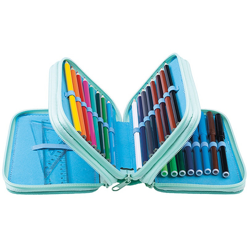 Piórnik szkolny GIMBOO, z wyposażeniem, 3 komory, mix kolorów