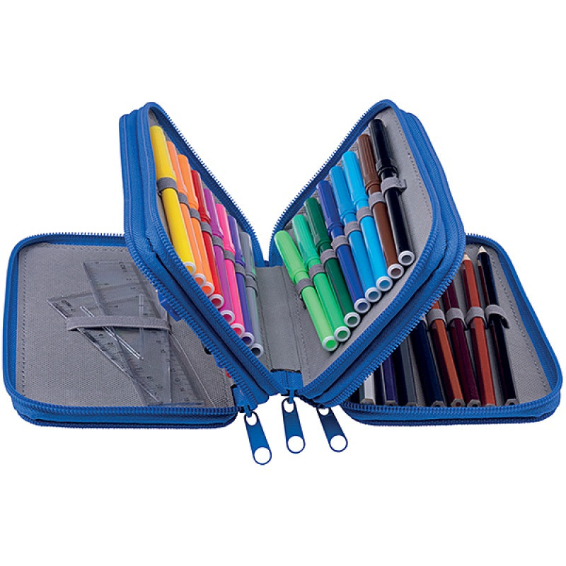 Piórnik szkolny GIMBOO, z wyposażeniem, 3 komory, mix kolorów