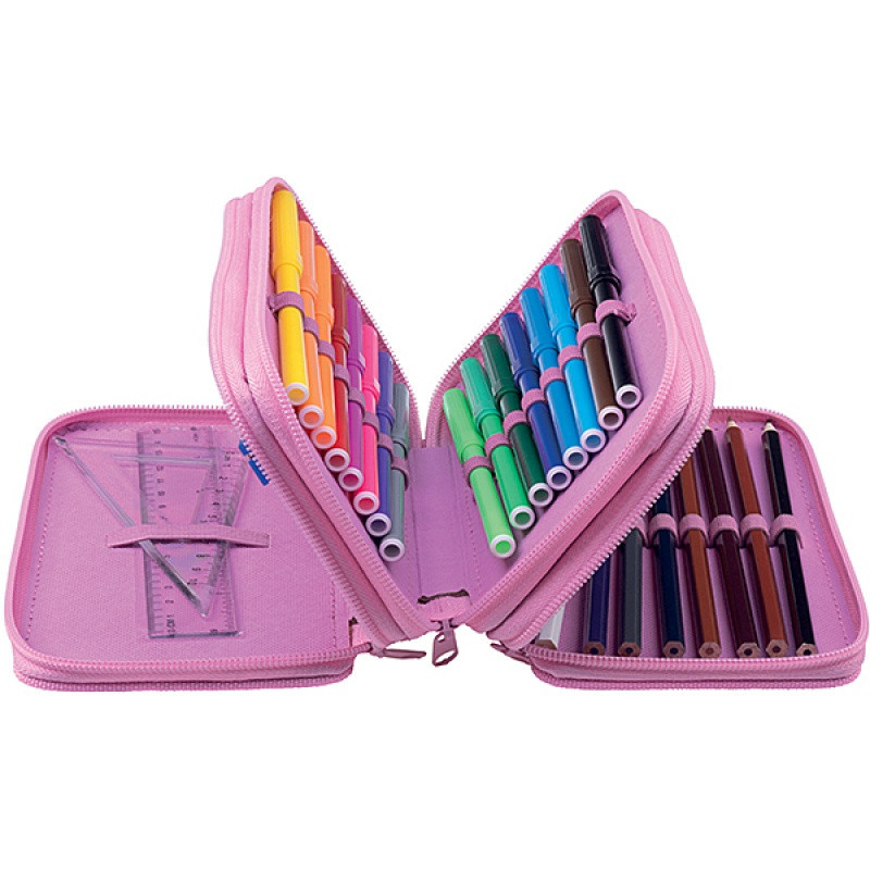 Piórnik szkolny GIMBOO, z wyposażeniem, 3 komory, mix kolorów