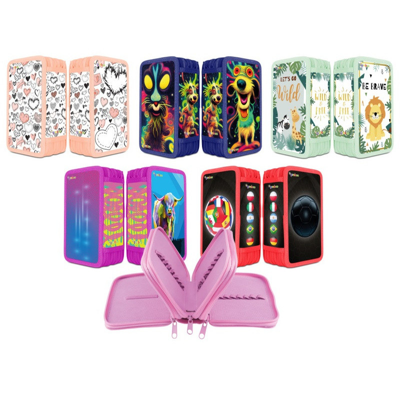 Piórnik szkolny GIMBOO, bez wyposażenia, 3 komory, mix kolorów