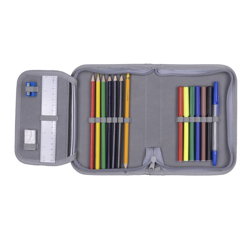 Piórnik szkolny GIMBOO, ekon. z wyposażeniem, 1 komora, 1 przekładka, mix kolorów