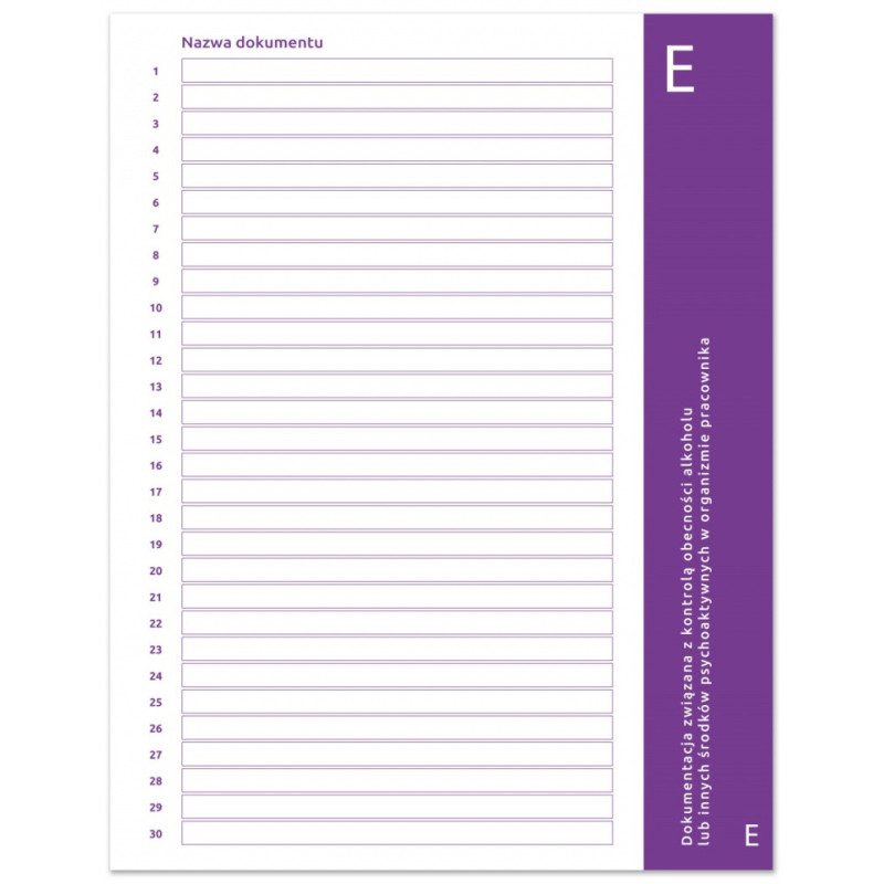 Przekładka E do segregatora do akt osobowych