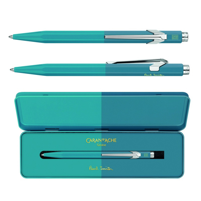 Długopis CARAN D'ACHE 849 Paul Smith Edycja 4, M, w pudełku, Cyan/Steel