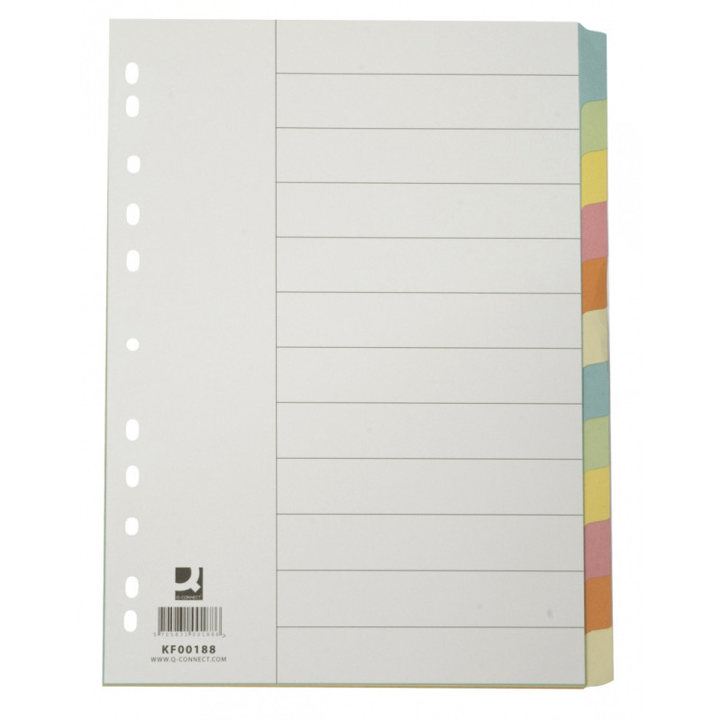 Przekładki Q-CONNECT, karton, A4, 223x297mm, 12 kart, mix kolorów