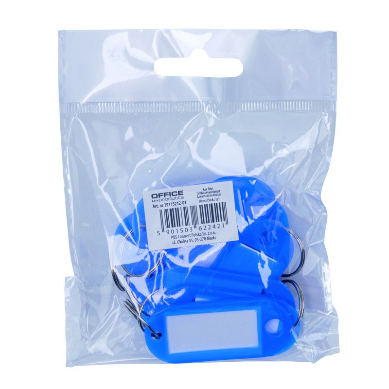 Zawieszki na klucze OFFICE PRODUCTS, 50x20mm, 10szt., niebieskie