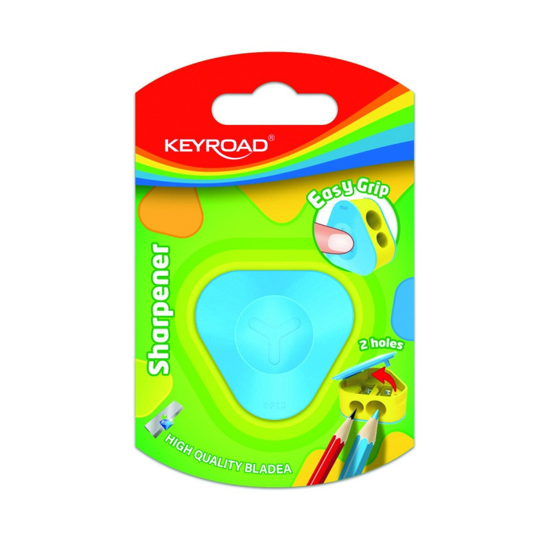 Temperówka plastikowa KEYROAD, trójkątna, podwójna, 1szt., blister, mix kolorów