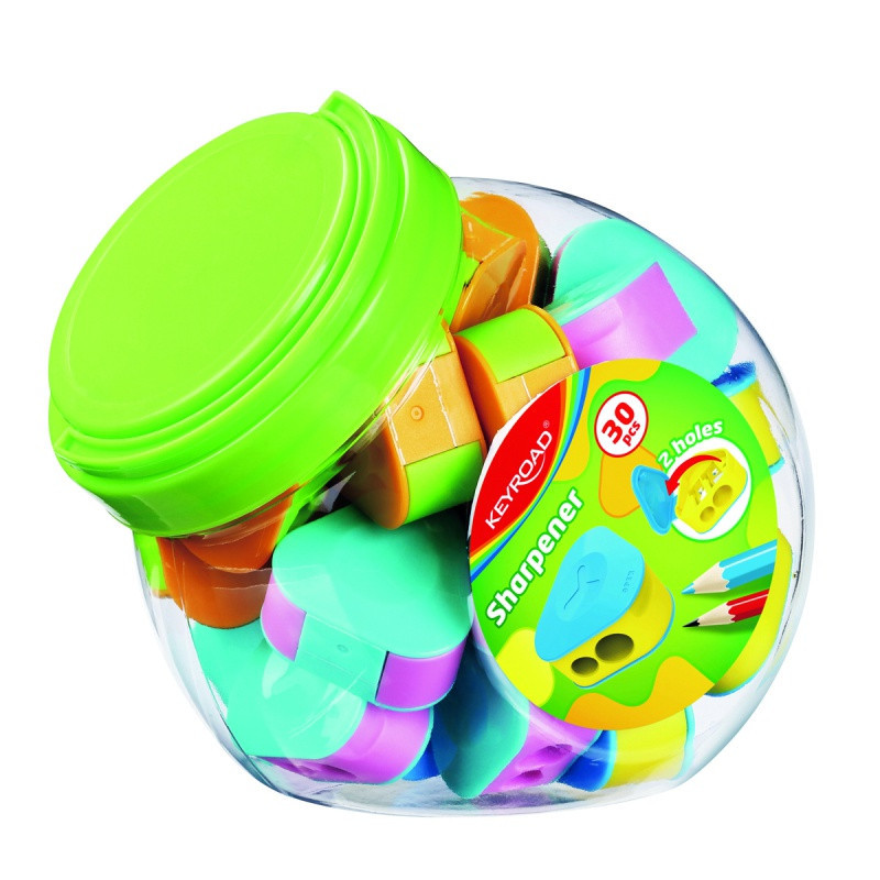 Temperówka plastikowa KEYROAD Triangle, podwójna, z pojemnikiem, 30szt., w tubie, mix kolorów