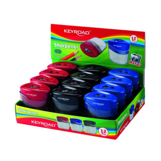 Temperówka plastikowa KEYROAD, podwójna, z pojemnikiem, display, mix kolorów