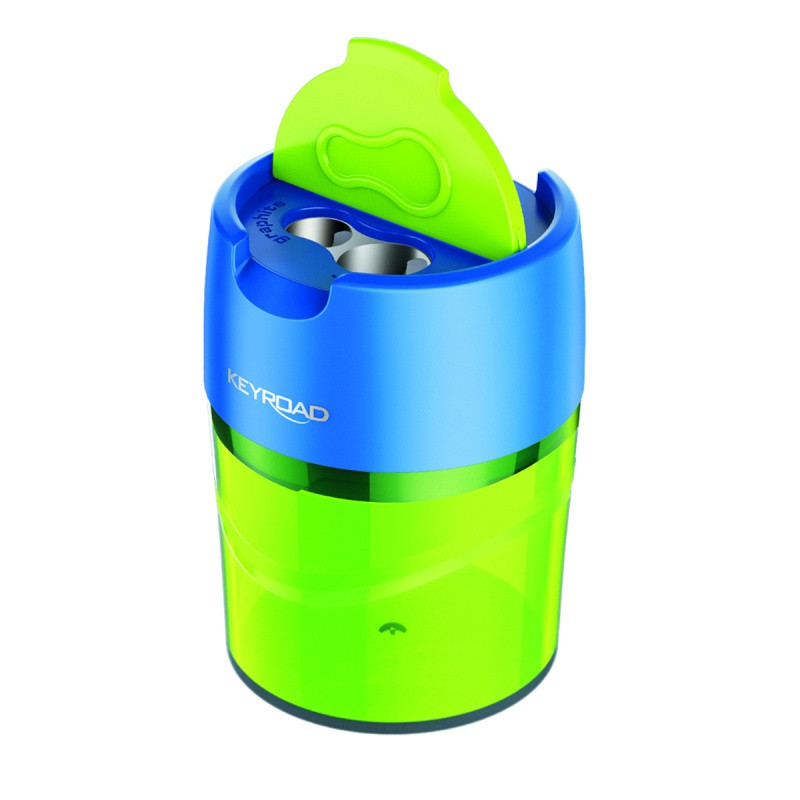 Temperówka metalowa KEYROAD Robby, podwójna, z pojemnikiem, blister, mix kolorów