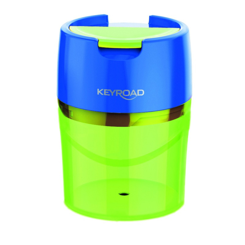 Temperówka metalowa KEYROAD Robby, podwójna, z pojemnikiem, blister, mix kolorów