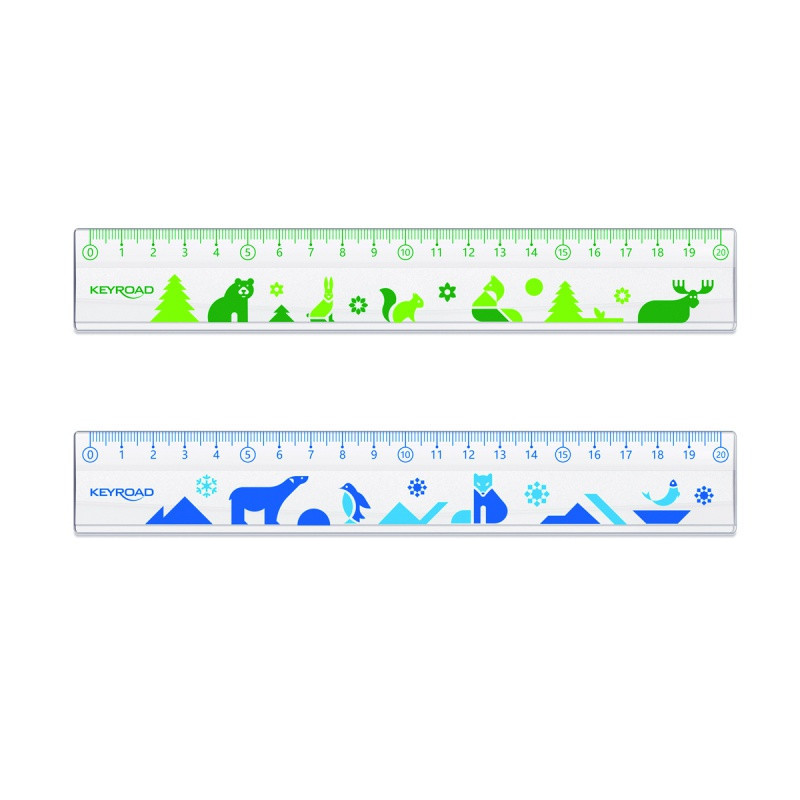 Linijka plastikowa KEYROAD, 20cm, transparentna z nadrukiem deco, zawieszka
