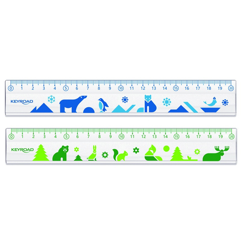 Linijka plastikowa KEYROAD, 20cm, transparentna z nadrukiem deco, zawieszka