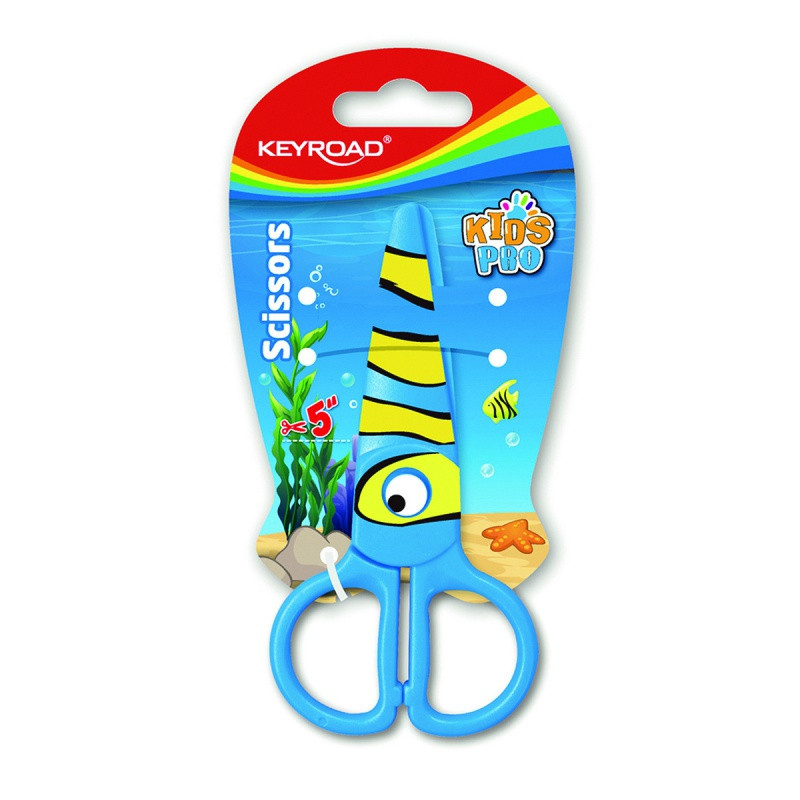 Nożyczki szkolne KEYROAD, 12,2cm, bezpieczne, ryba, blister, niebieskie