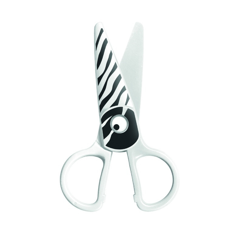 Nożyczki szkolne KEYROAD, 12,2cm, bezpieczne, zebra, blister, biało-czarny