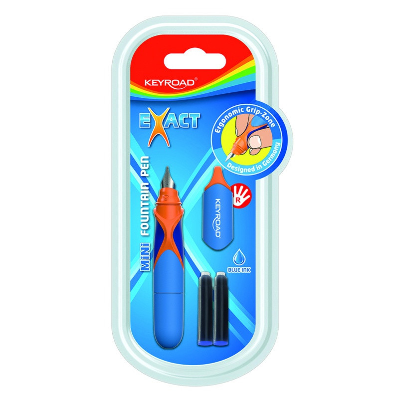 Pióro wieczne KEYROAD exact, mini, 2 niebieskie naboje gratis, blister, mix kolorów