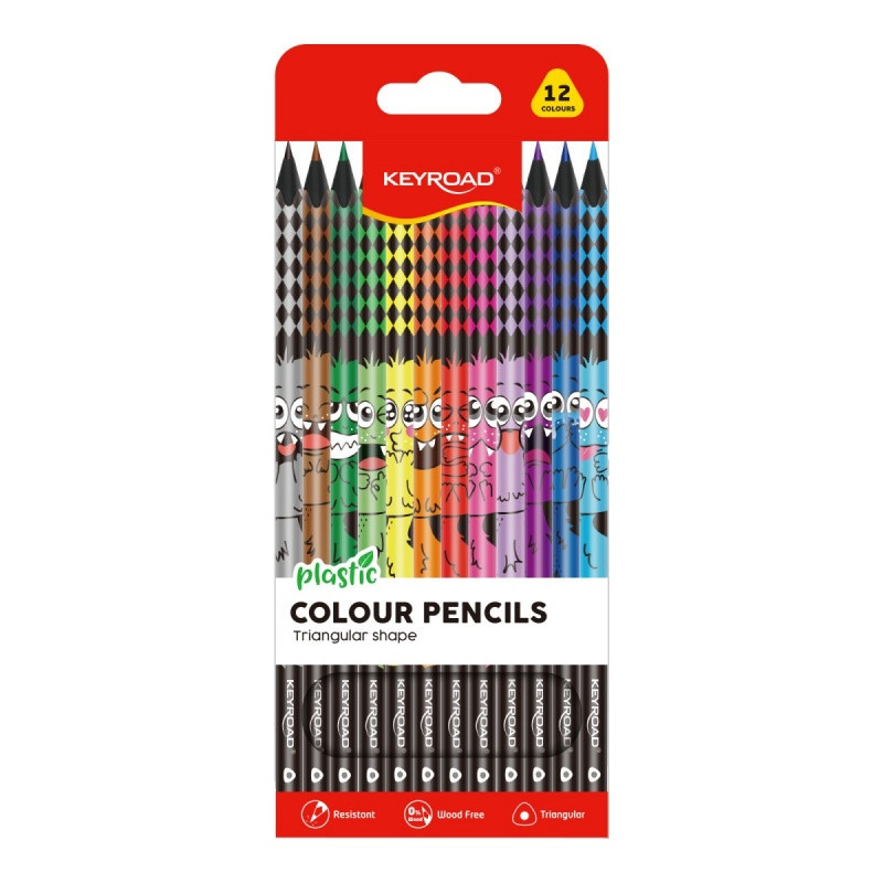 Kredki ołówkowe KEYROAD Black-Cute, trójkątne, wzór zwierzęcy, 12 kolorów