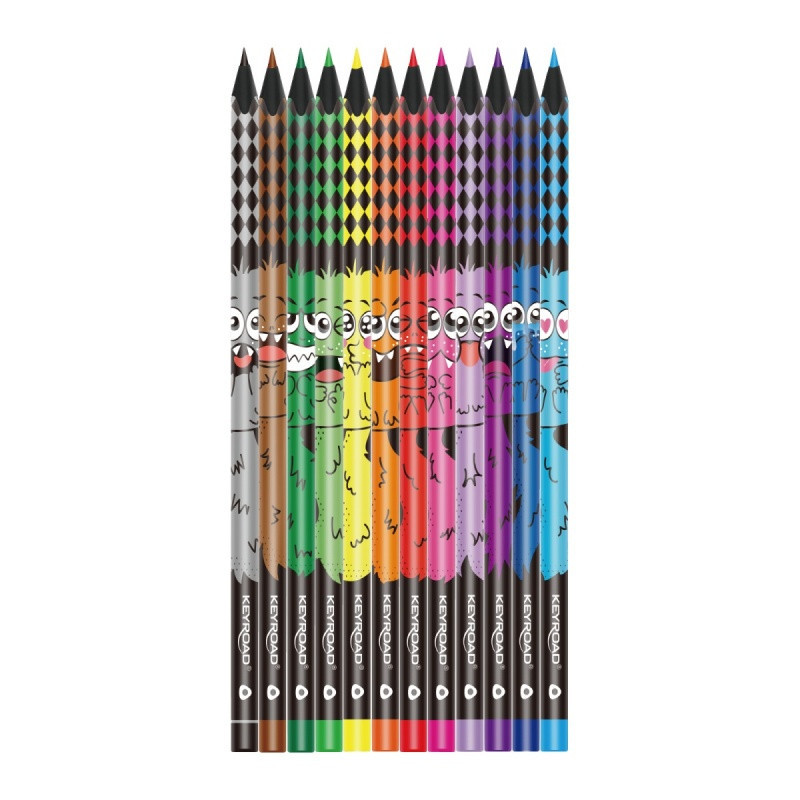 Kredki ołówkowe KEYROAD Black-Cute, trójkątne, wzór zwierzęcy, 12 kolorów