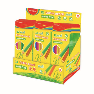 Kredki ołówkowe KEYROAD, bezdrzewne, 12 szt., pudełko zawieszka, display, mix kolorów