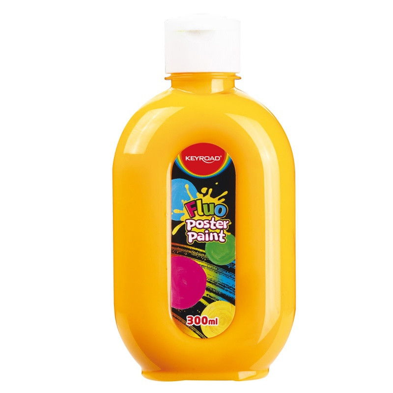Farba plakatowa KEYROAD, Fluo, 300ml, butelka, neonowa pomarańczowa