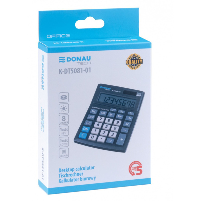 Kalkulator biurowy DONAU TECH OFFICE, CI-CMB801BK, 8-cyfr. wyświetlacz, wym. 137x101x30mm, czarny