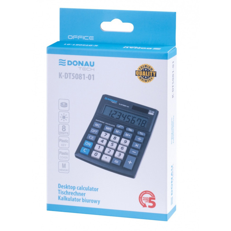 Kalkulator biurowy DONAU TECH OFFICE, CI-CMB801BK, 8-cyfr. wyświetlacz, wym. 137x101x30mm, czarny