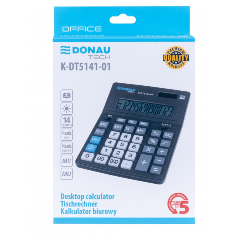 Kalkulator biurowy DONAU TECH OFFICE, CI-CDB1401BK, 14-cyfr. wyświetlacz, wym. 201x155x35mm, czarny