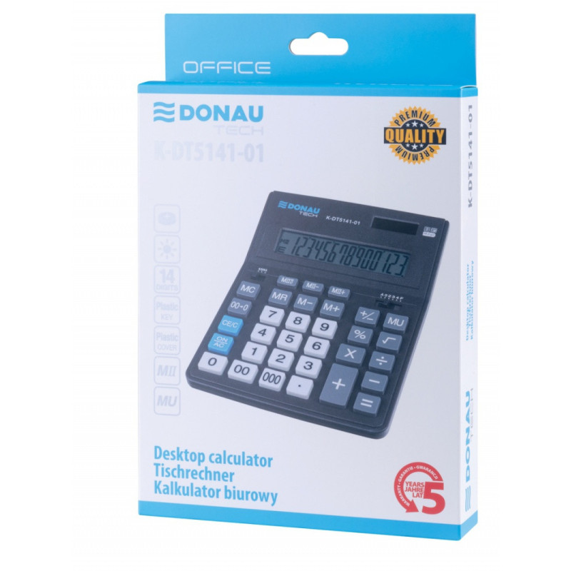 Kalkulator biurowy DONAU TECH OFFICE, CI-CDB1401BK, 14-cyfr. wyświetlacz, wym. 201x155x35mm, czarny